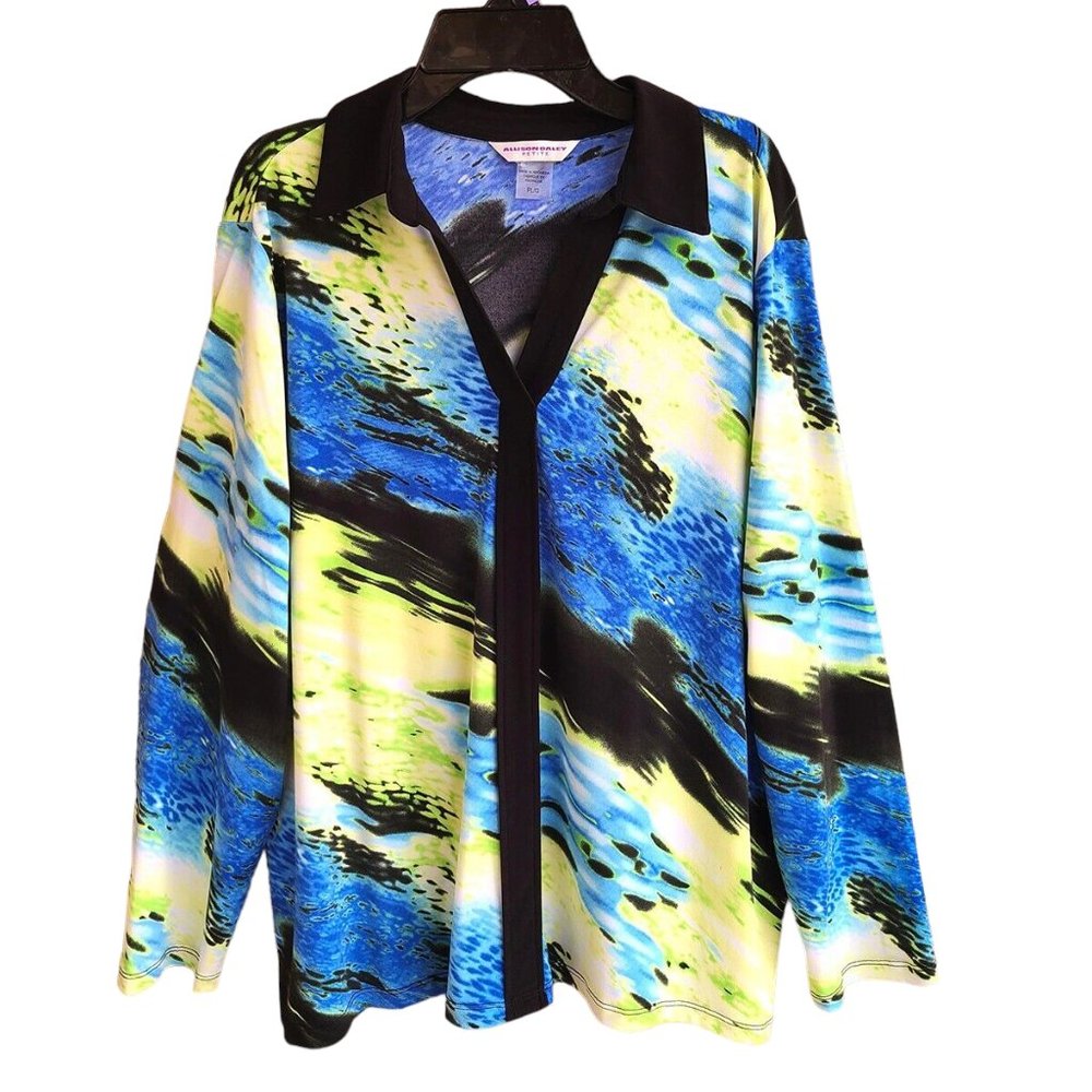 Allison Daley Women's Top Blouse Stretch Long Sleeves Collared Size PL